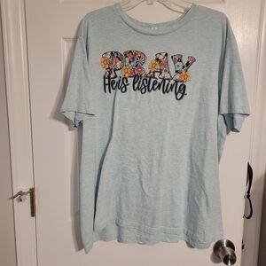 Women's Light Blue Graphic Tee - Pray Design